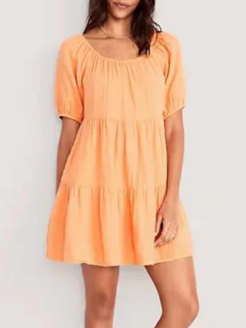 Old Navy Gauze Orange Puff Sleeve Tiered Mini Dress SIZE XXL